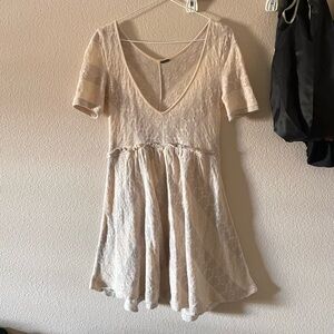 EUC Free People chevron 3/4 sleeve V-neck babydoll dress/tunic in pink and gray